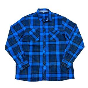 E11 State of Elevenate Mens Blue & Black Plaid Flannel Button Up Shirt XXL Portu